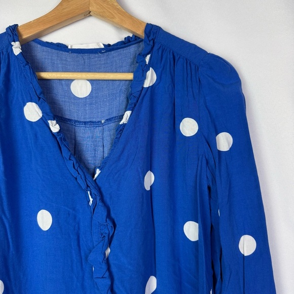MNG Mango Royal Blue White Large Polka Dot Button Down Long Sleeve Blouse XS - Picture 3 of 3